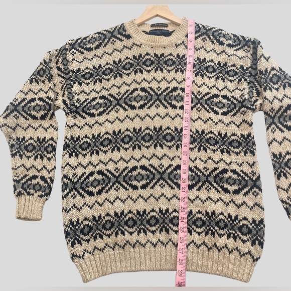 Vintage 90s Abercrombie Navy Blue and Beige Fair Isle Crew The Big Sweater Large - Picture 6 of 6